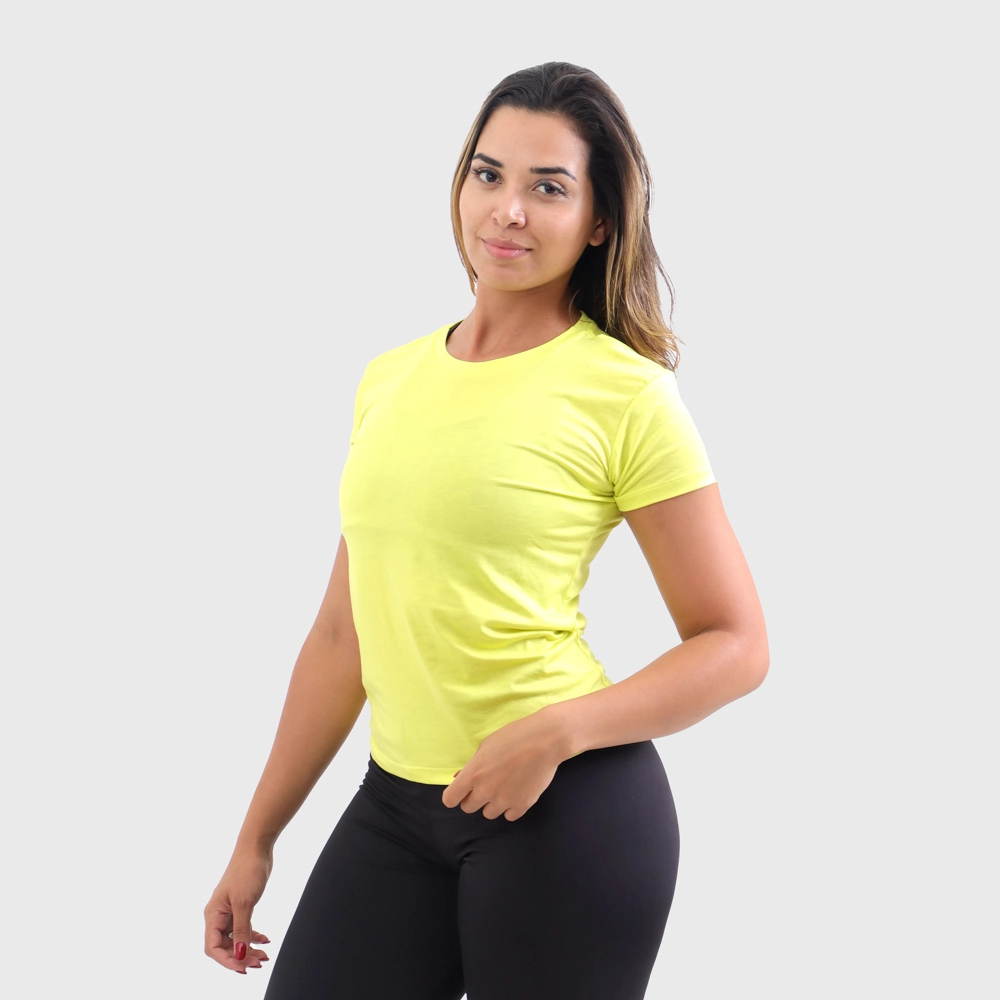 Camiseta Baby Look Viscolycra Feminina Cor Amarela Tamanho G