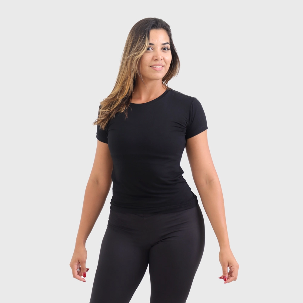 Camiseta Baby Look Viscolycra Feminina Cor Preto Tamanho G