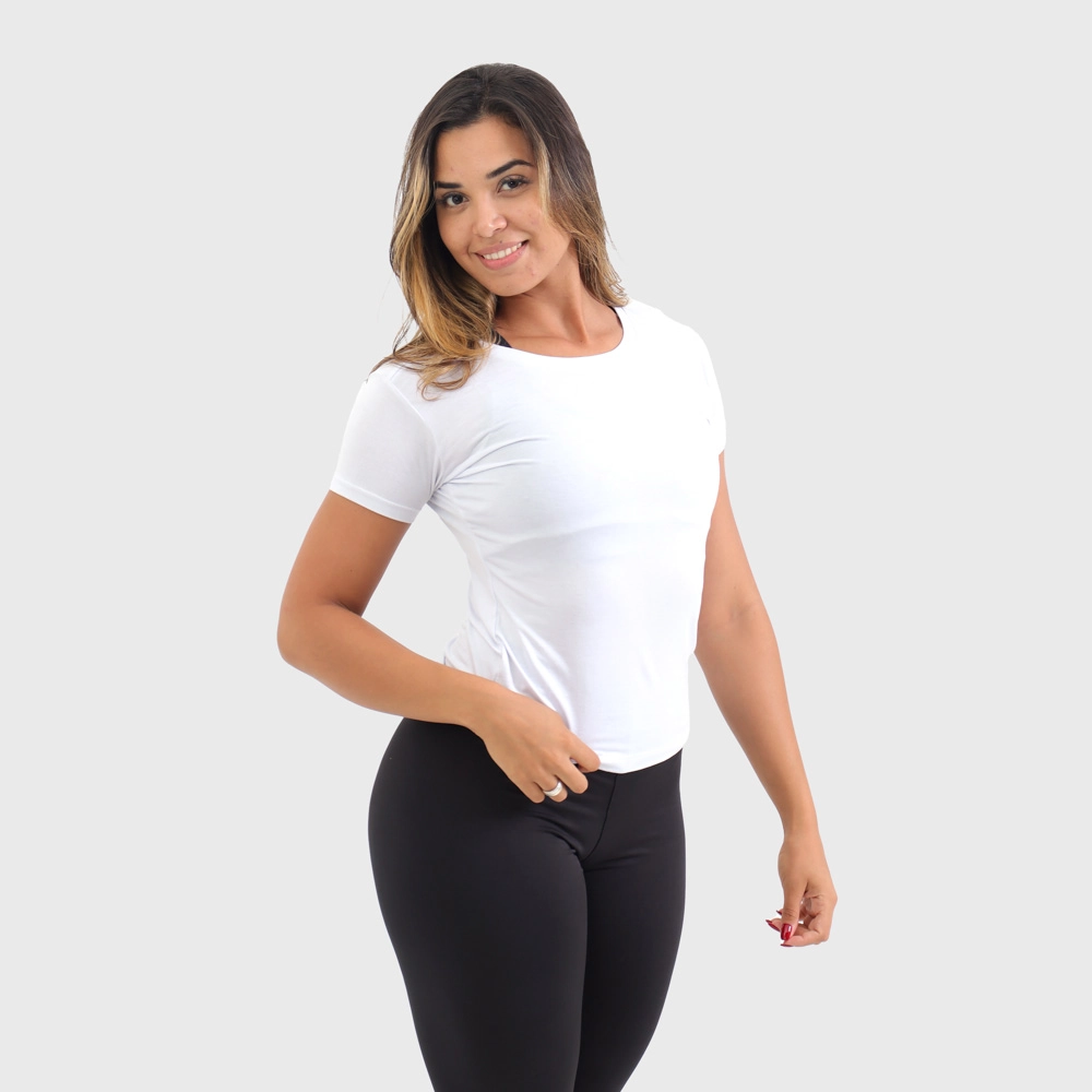 Camiseta Baby Look Viscolycra Feminina Cor Branca Tamanho G