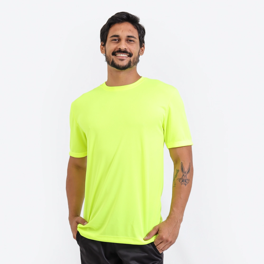 Camiseta Dry Fit Masculina Cor Amarelo Fluorescente Tamanho P