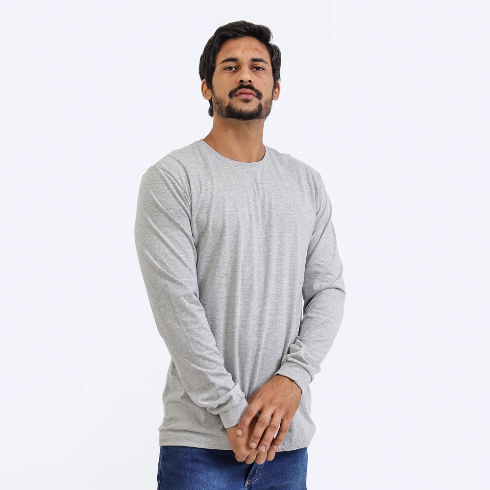 Camiseta Masculina Manga Longa Masculina Cor Cinza Tamanho M