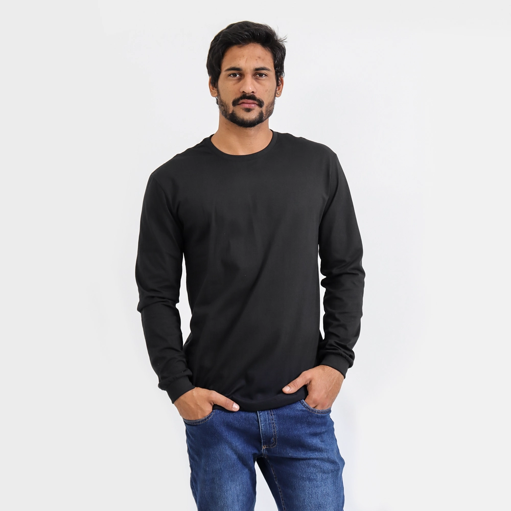 Camiseta Masculina Manga Longa Masculina Cor Preta Tamanho G
