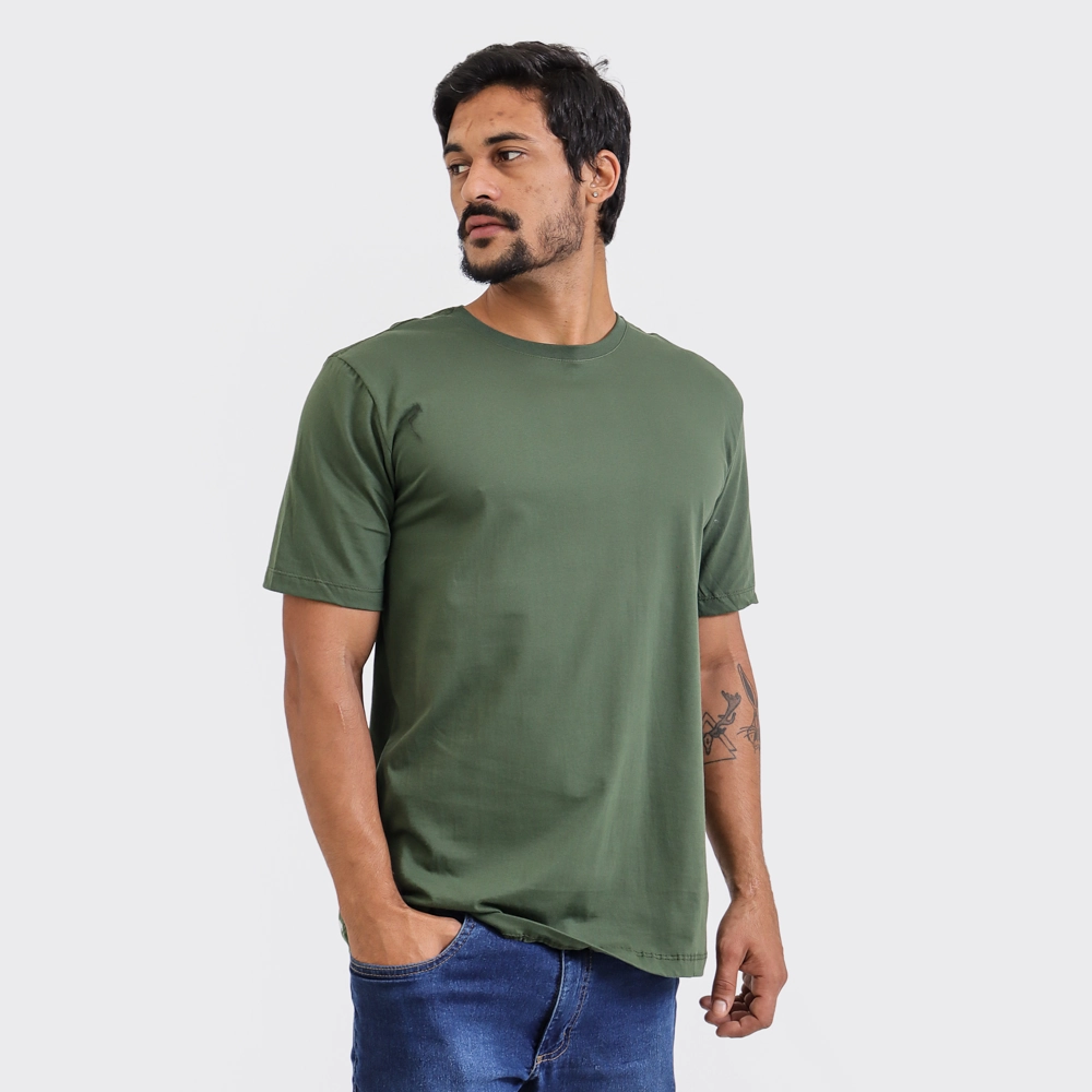 Camiseta Masculina Básica Lisa Cor Verde Tamanho Gg