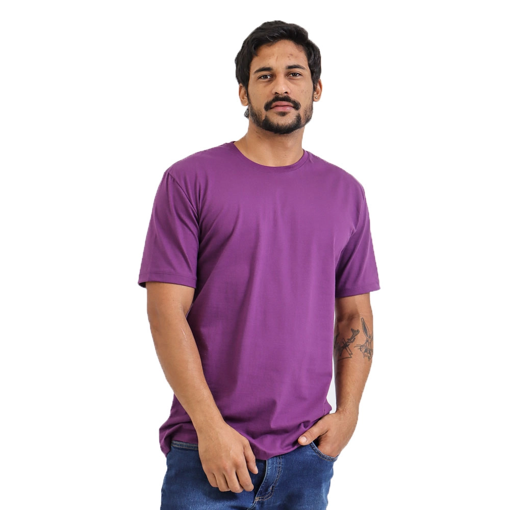 Camiseta Masculina Básica Lisa Cor Roxa Tamanho M