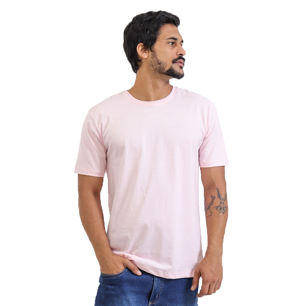 Camiseta Masculina Básica Lisa Cor Rosa Tamanho P