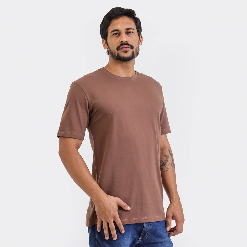 Camiseta Masculina Básica Lisa Cor Marrom Tamanho M