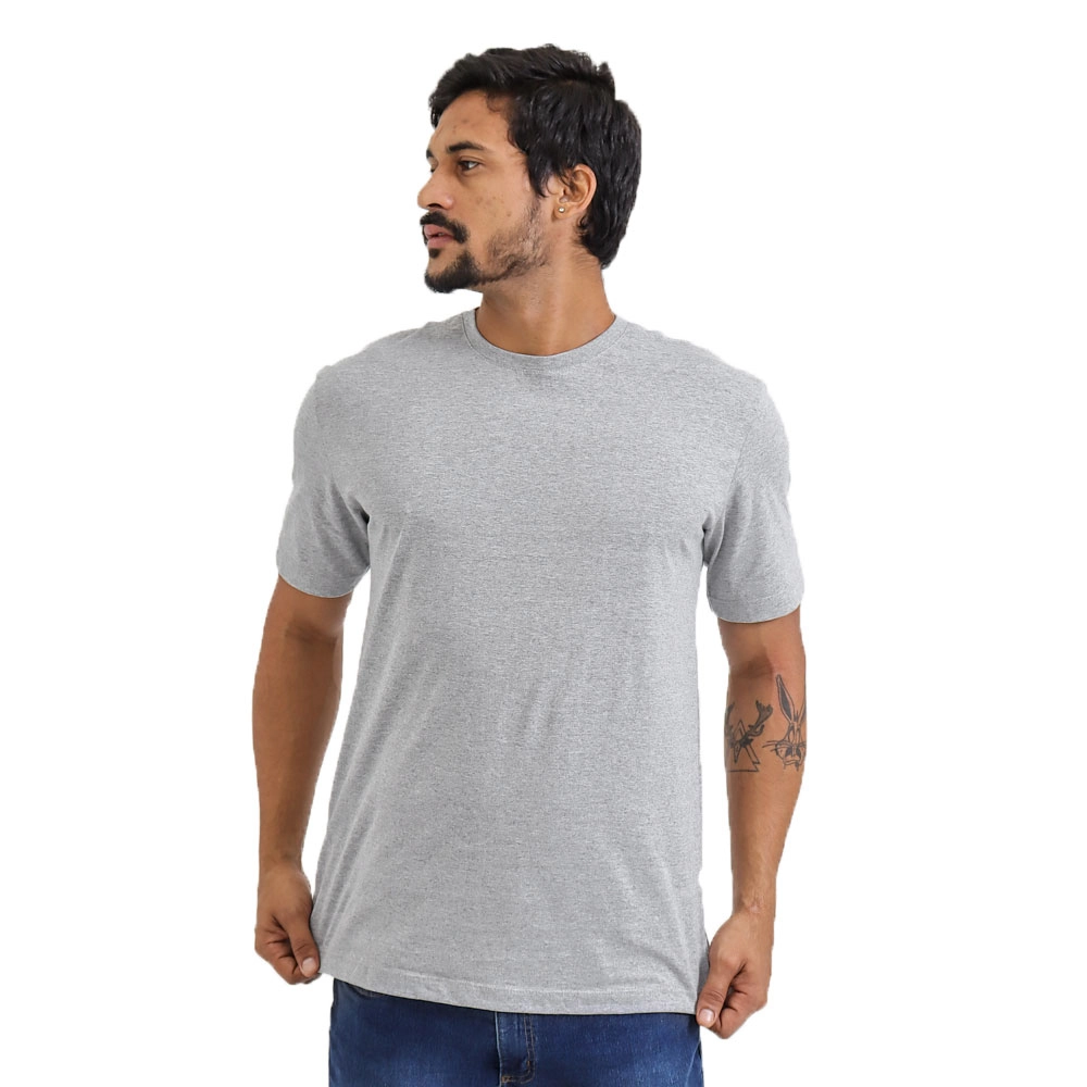 Camiseta Masculina Básica Lisa Cor Cinza Tamanho P