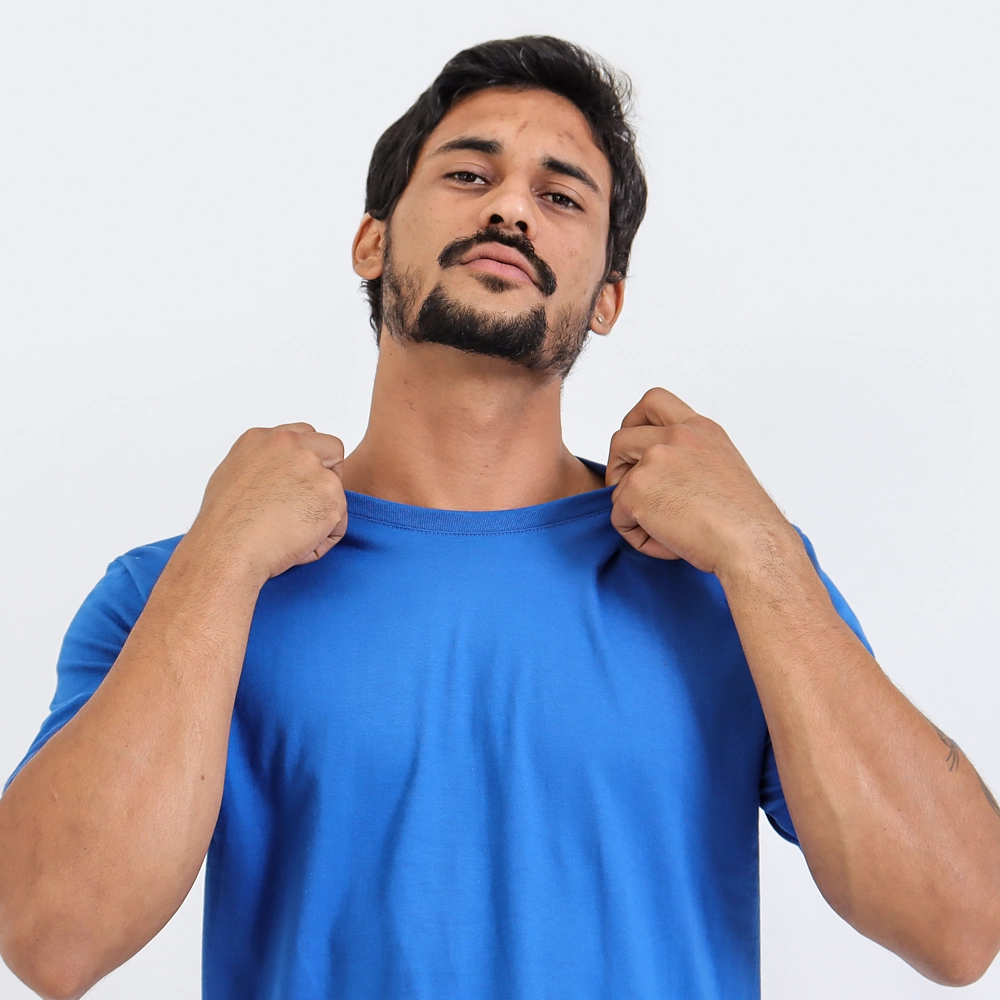 Camiseta Masculina Básica Lisa Cor Azul Royal Tamanho M