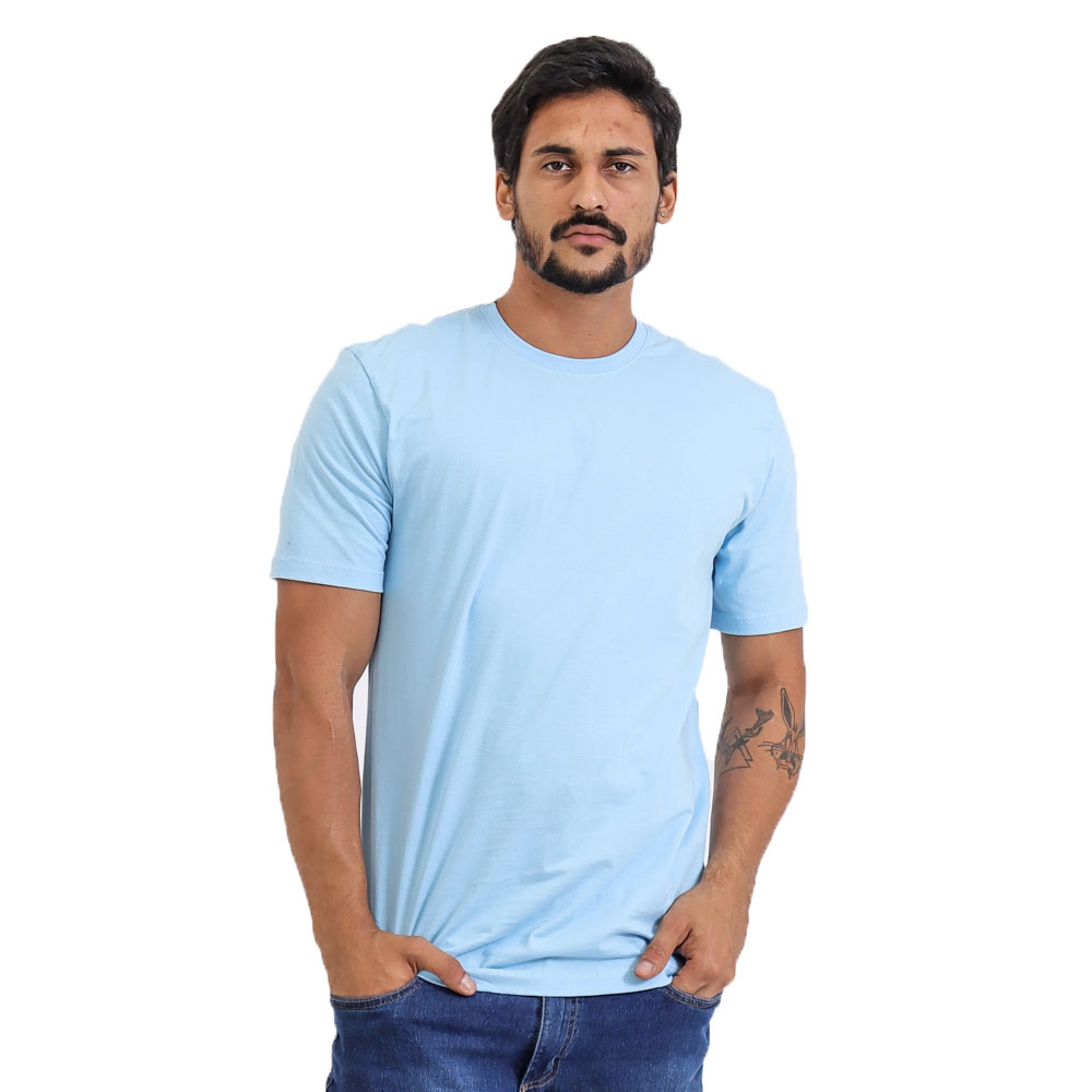 Camiseta Masculina Básica Lisa Cor Azul Bebe Tamanho G