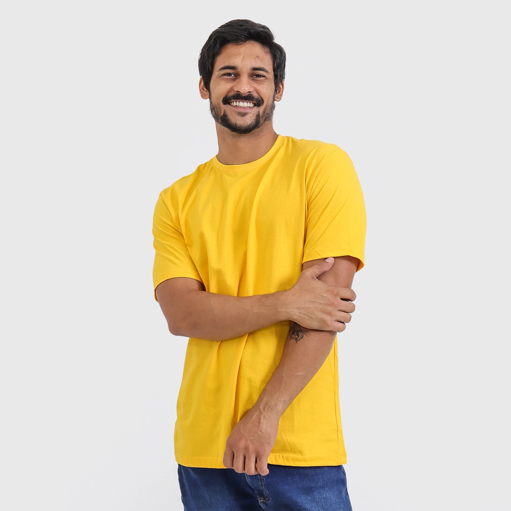 Camiseta Masculina Básica Lisa Cor Amarelo Tamanho P