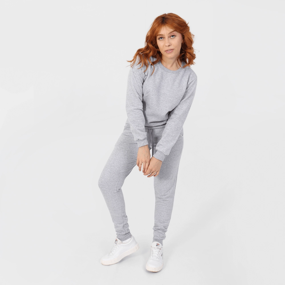 Conjunto Moletom Feminino Gola Careca Cor Cinza Tamanho G