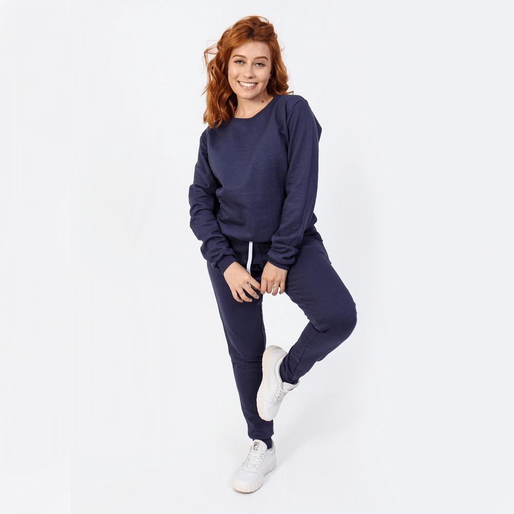 Conjunto Moletom Feminino Gola Careca Cor Azul Tamanho G