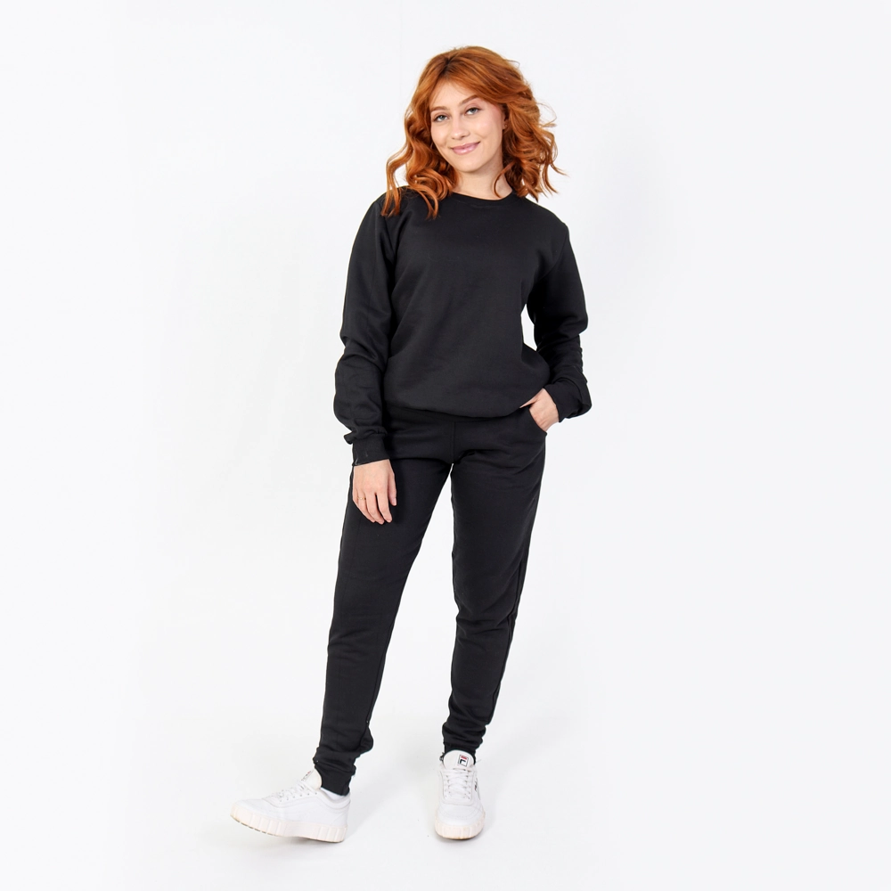 Conjunto Moletom Feminino Gola Careca Cor Preta Tamanho P