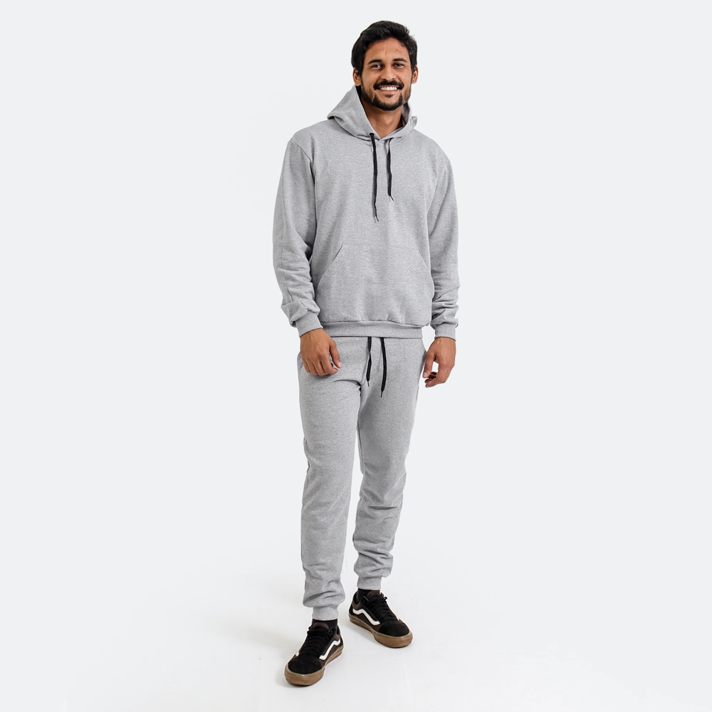 Conjunto Moletom Masculino Canguru Cor Cinza Tamanho P