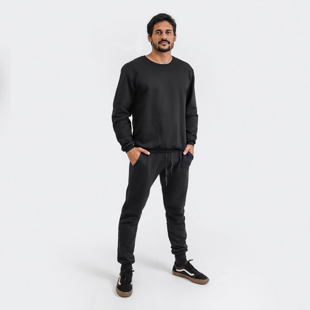 Conjunto Moletom Masculino Gola Careca Cor Preta Tamanho M