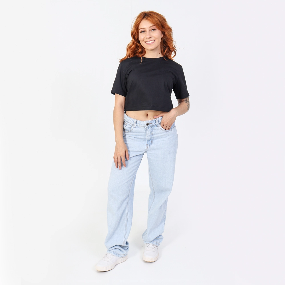 Cropped Feminino Em Malha De Algodão Cor Preta Tamanho M