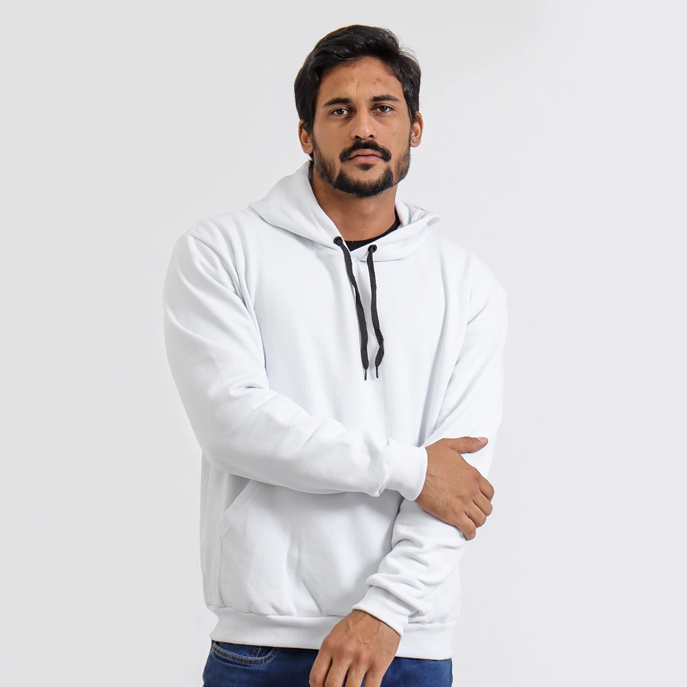 Blusa De Moletom Masculino Canguru Cor Branca Tamanho P