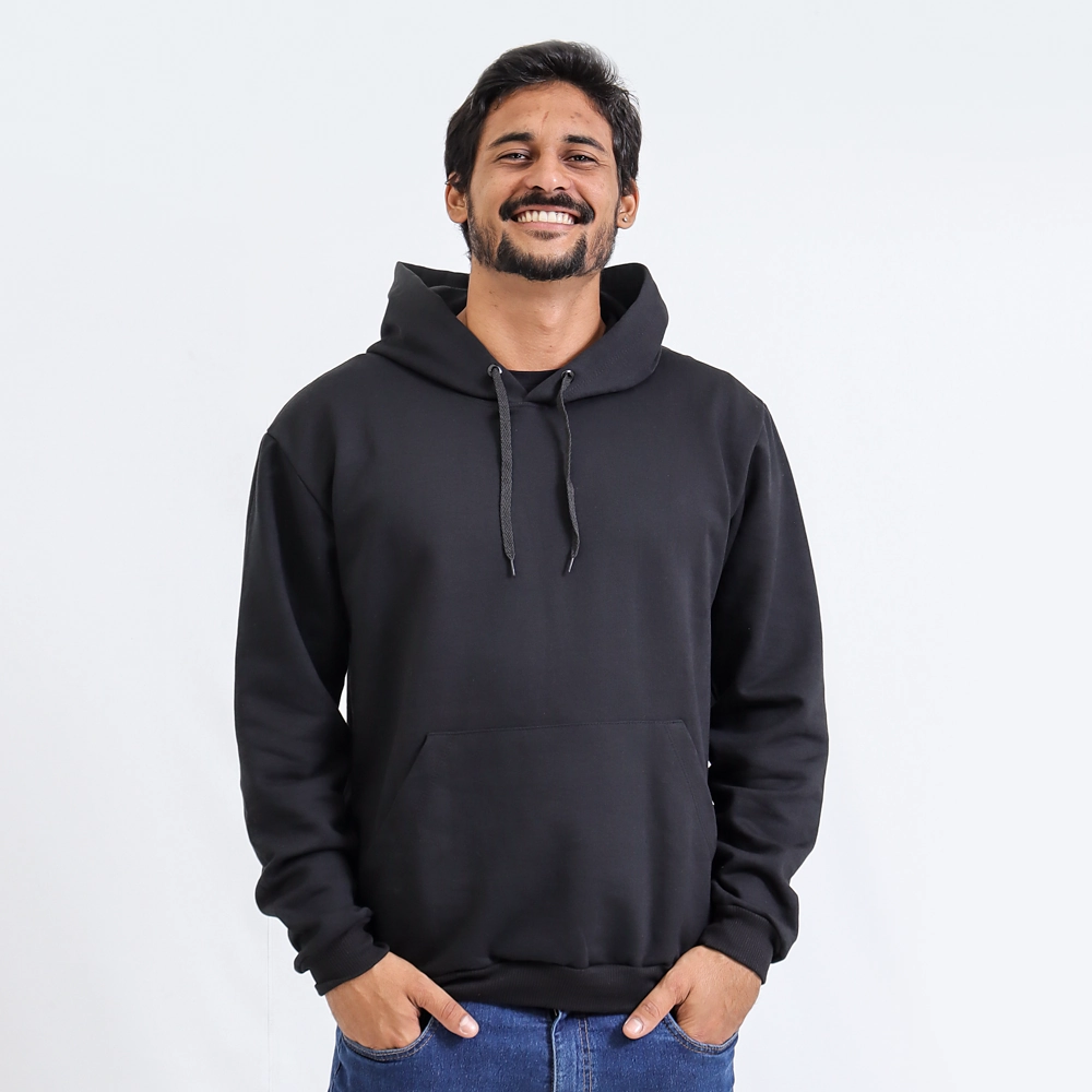 Blusa De Moletom Masculino Canguru Cor Preta Tamanho P