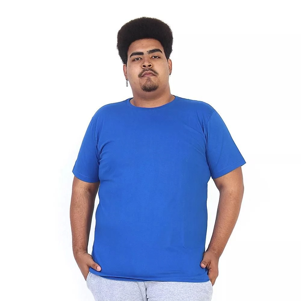 Camiseta Masculina Básica Plus Size Cor Azul Tamanho G1