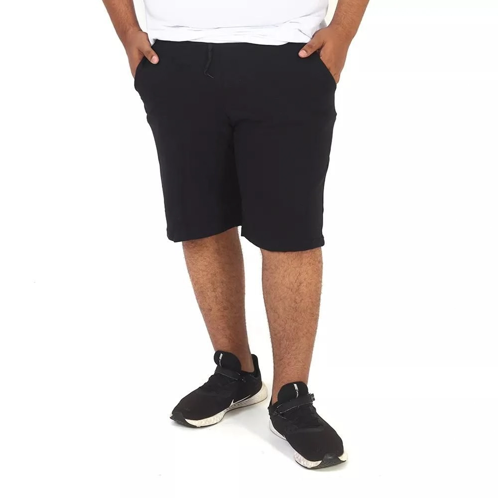 Bermuda Moletom Masculina Básica Plus Size Cor Preta Tamanho G