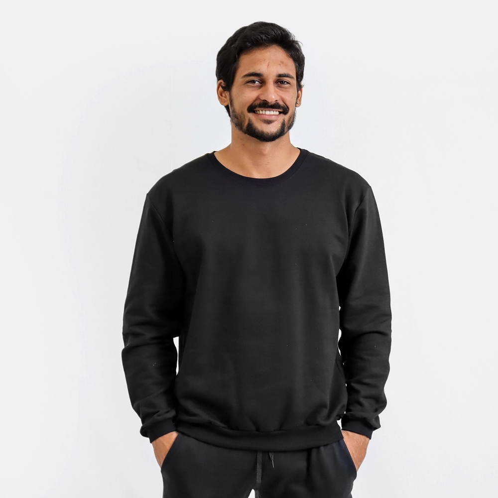 Moletom Masculino Gola Careca Cor Preto Tamanho G