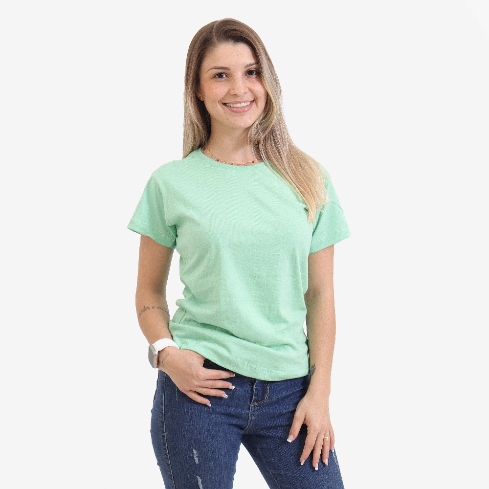 Camiseta Baby Look Feminina 100 Algodão Cor Verde água Tamanho P