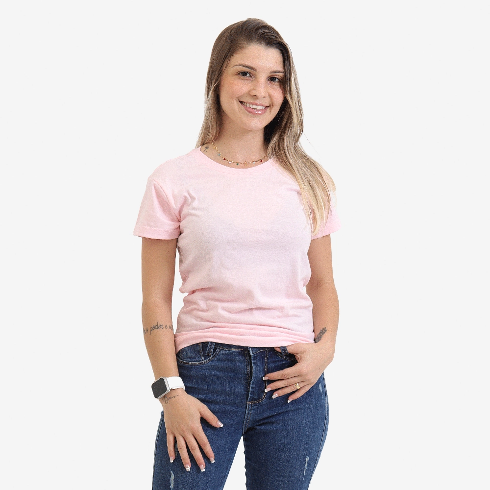 Camiseta Baby Look Feminina 100 Algodão Cor Rosa Tamanho G