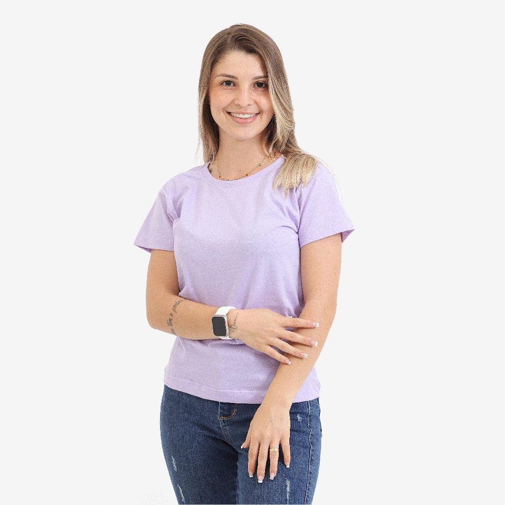 Camiseta Baby Look Feminina 100 Algodão Cor Lilás Tamanho Gg