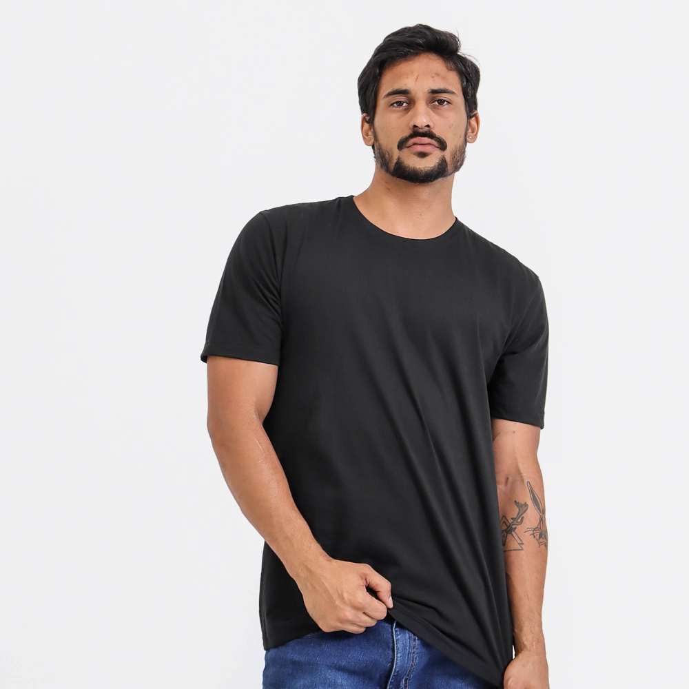 Camiseta Masculina Básica Lisa Cor Preta Tamanho Xg