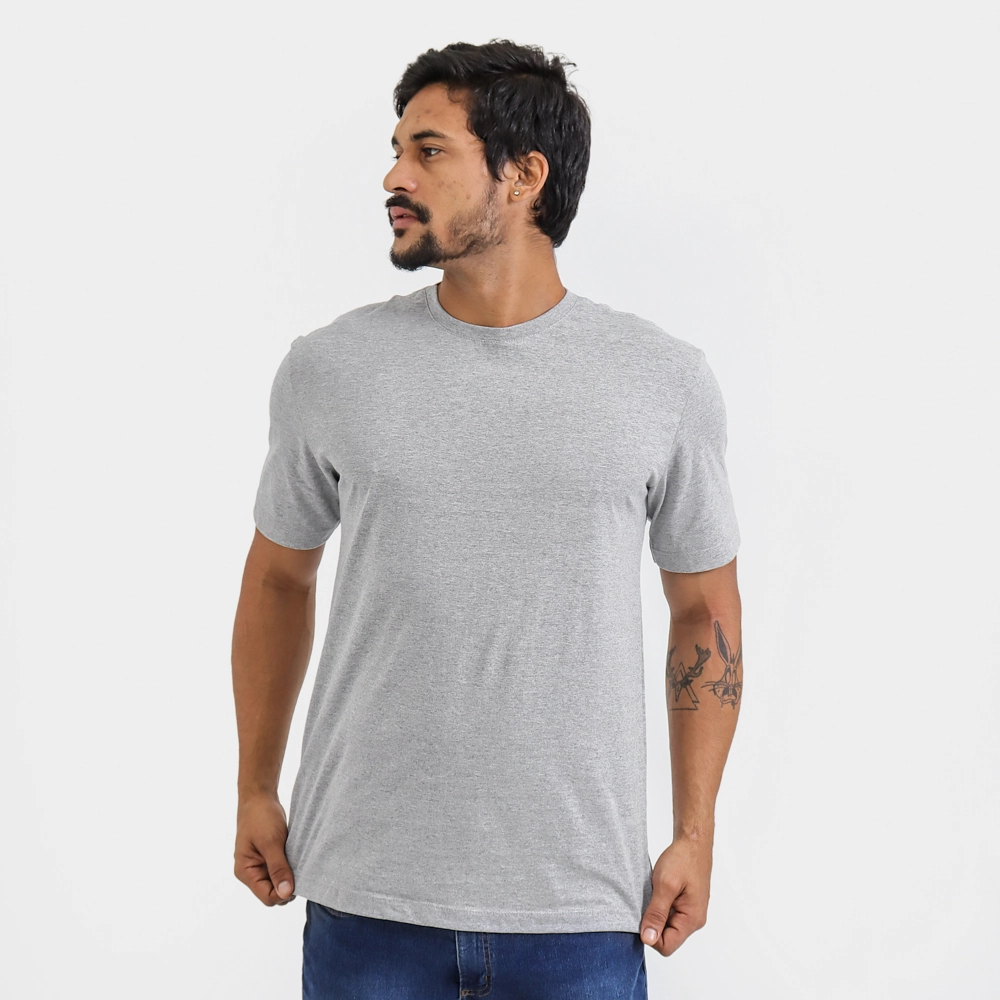 Camiseta Masculina Básica Lisa Cor Cinza Tamanho Xxg