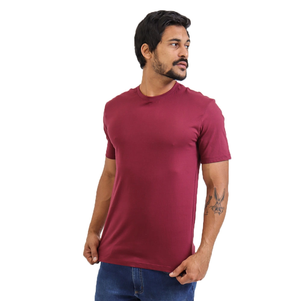 Camiseta Masculina Básica Lisa Cor Bordô Tamanho Xxxg