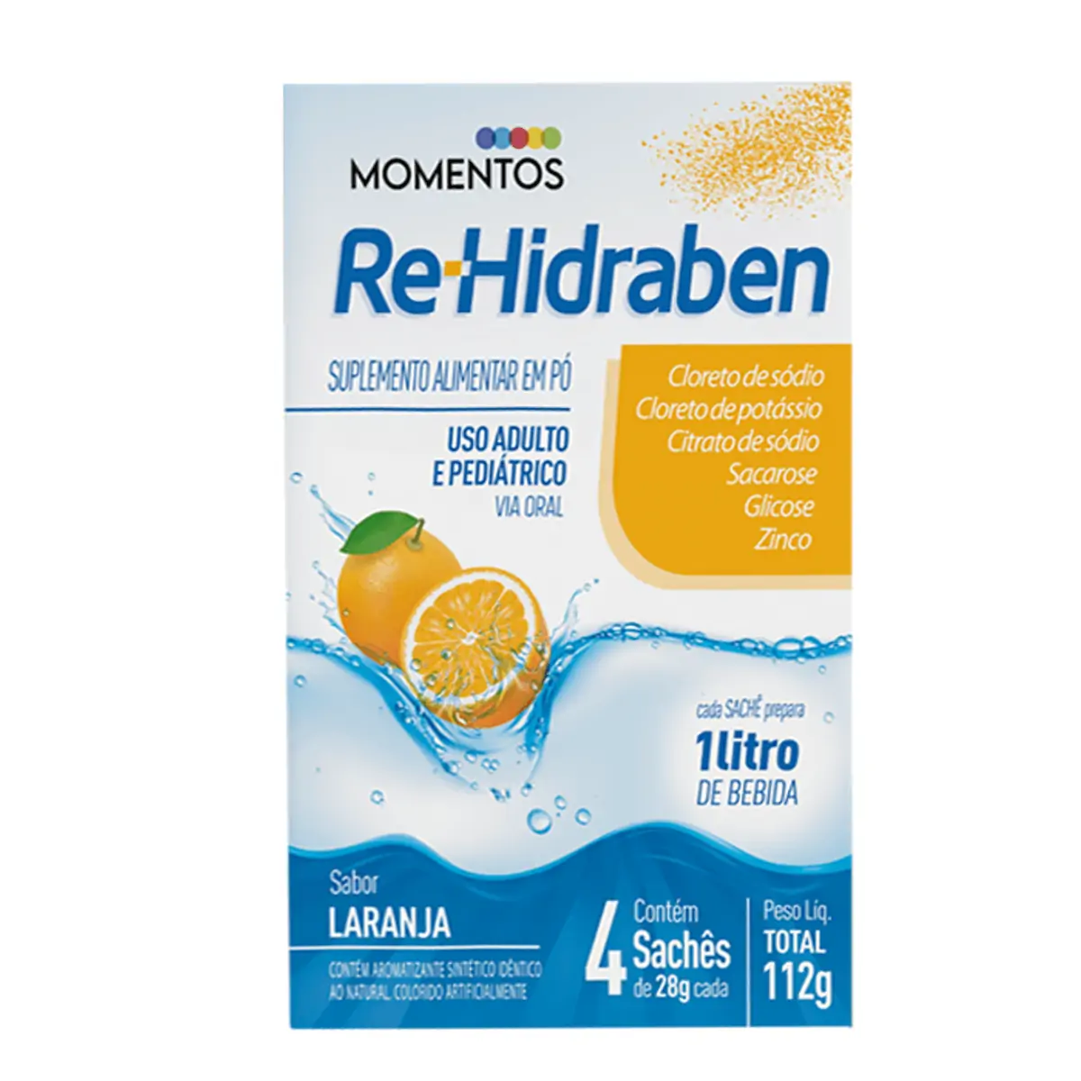 Suplemento Re-Hidraben Laranja 112g 4 Saches em Pó