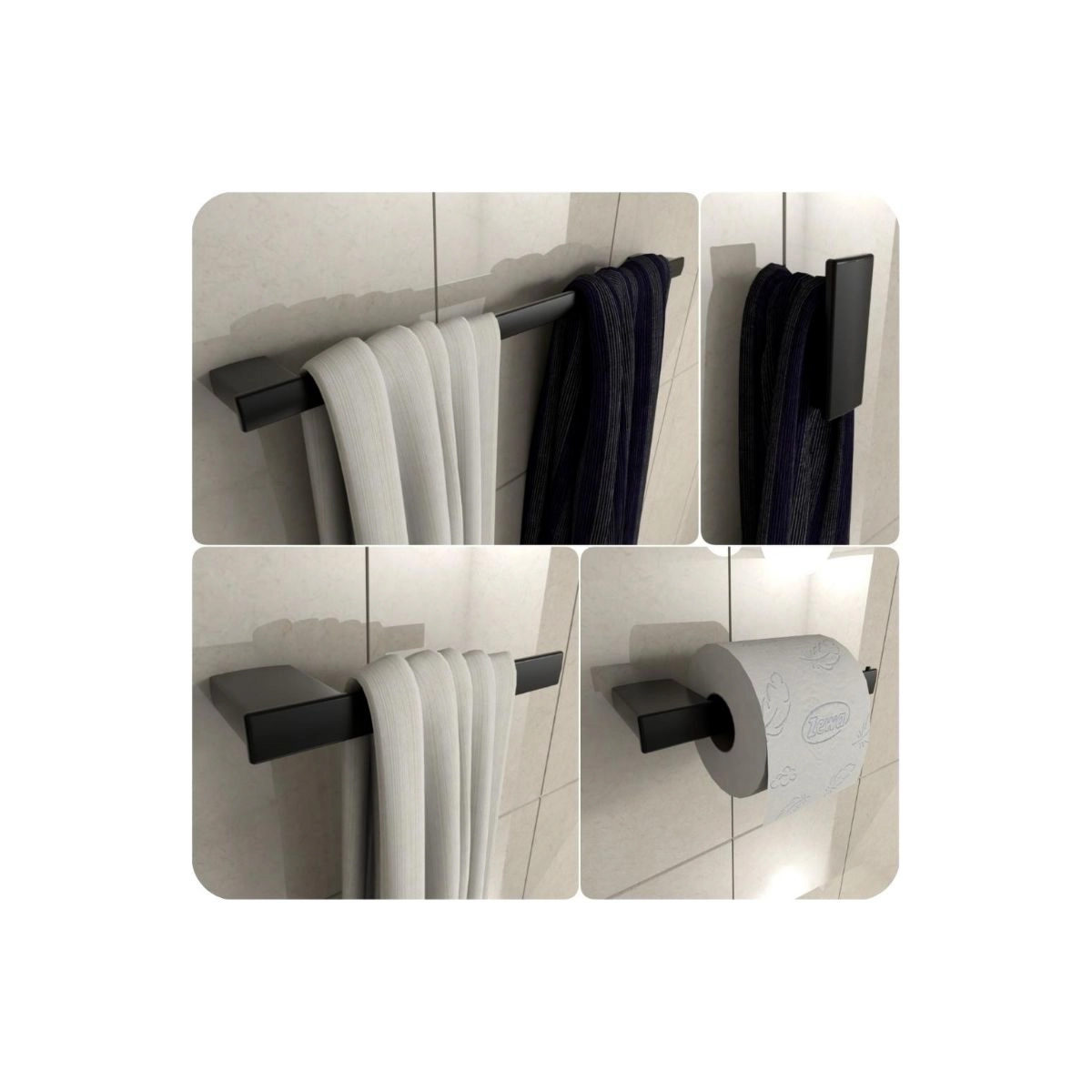 Kit De Acessórios De Banheiro Preto Fosco Master 4 Peças