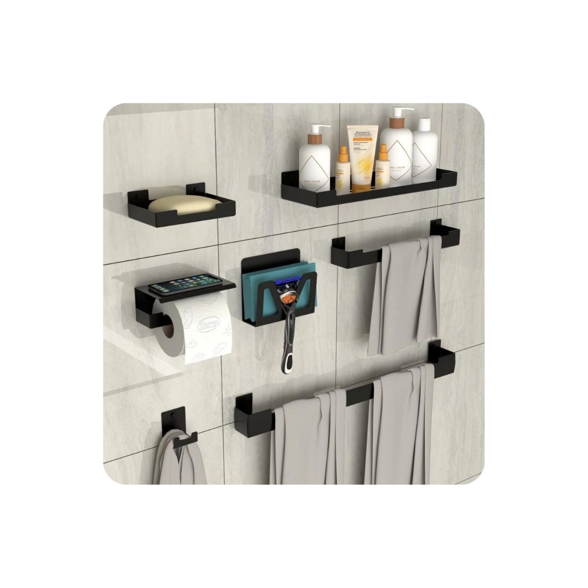 Kit De Acessórios Para Banheiro 7 Peças Preto Elg