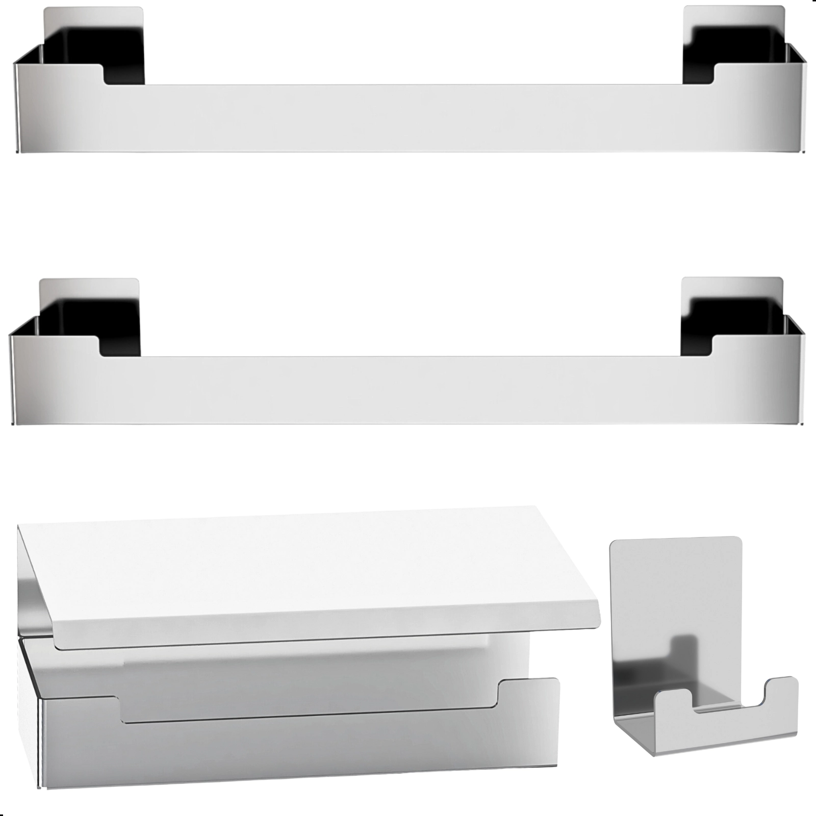 Kit De Acessórios Para Banheiro Inox Com Adesivo 4 Pcs Elg