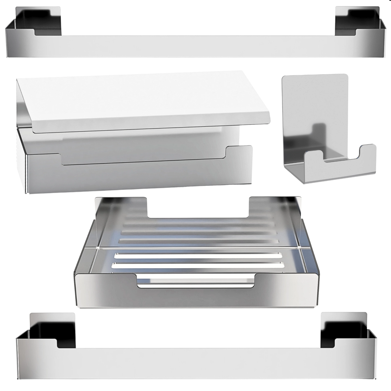 Kit De Acessórios Para Banheiro Inox Com Adesivo 5 Pcs Elg