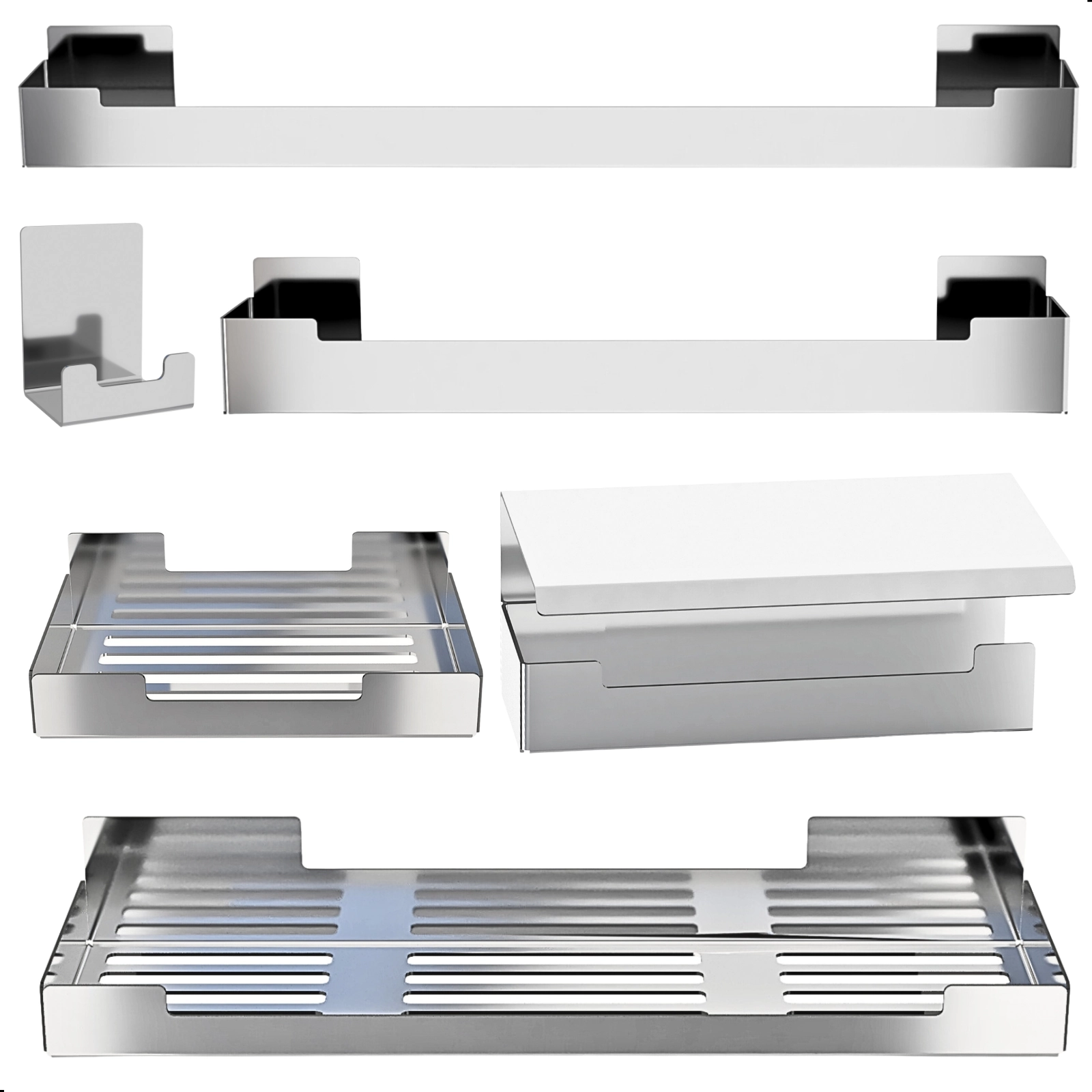 Kit De Acessórios Para Banheiro Inox Com Adesivo 6 Pcs Elg