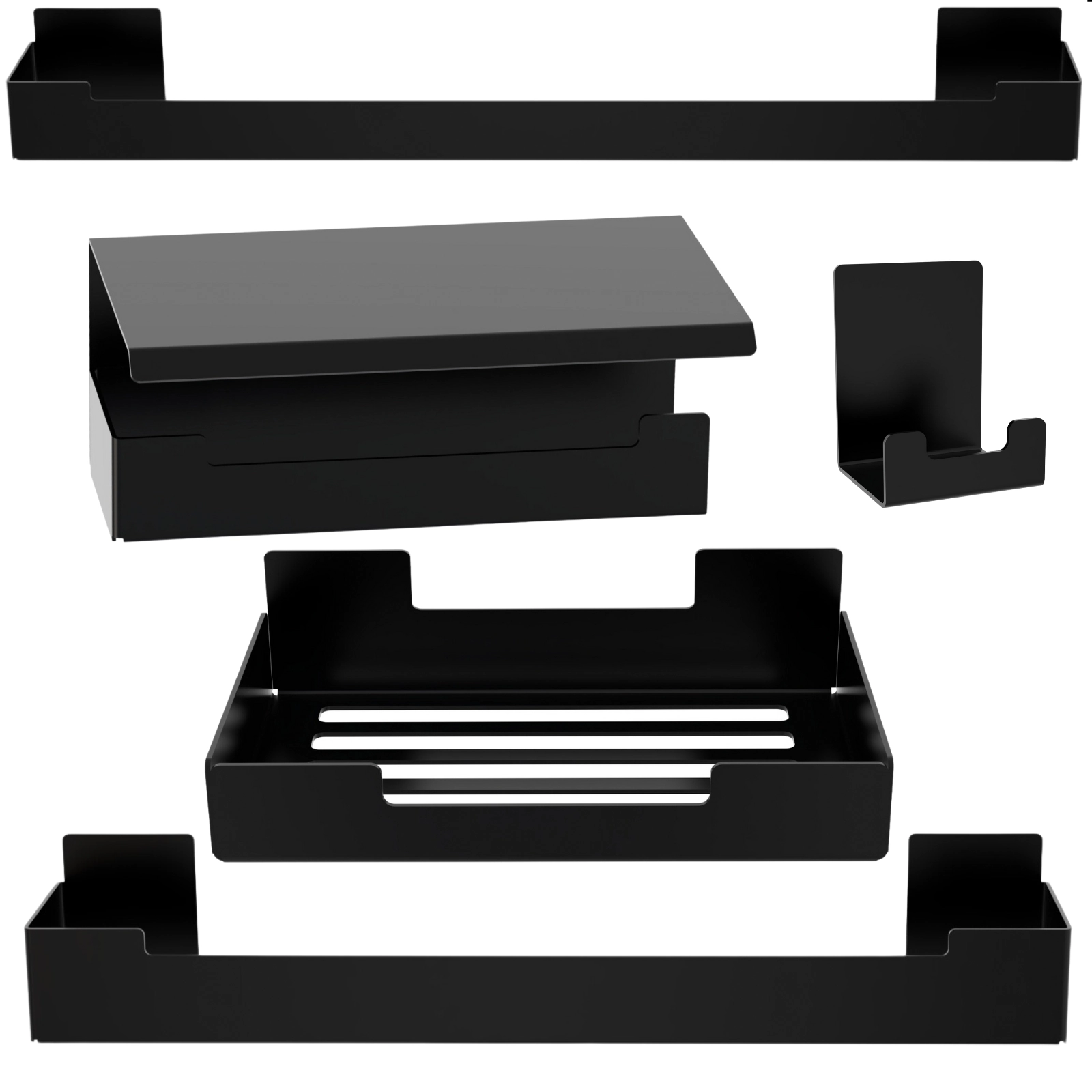 Kit De Acessórios Para Banheiro Preto Com Adesivo 5 Pcs Elg