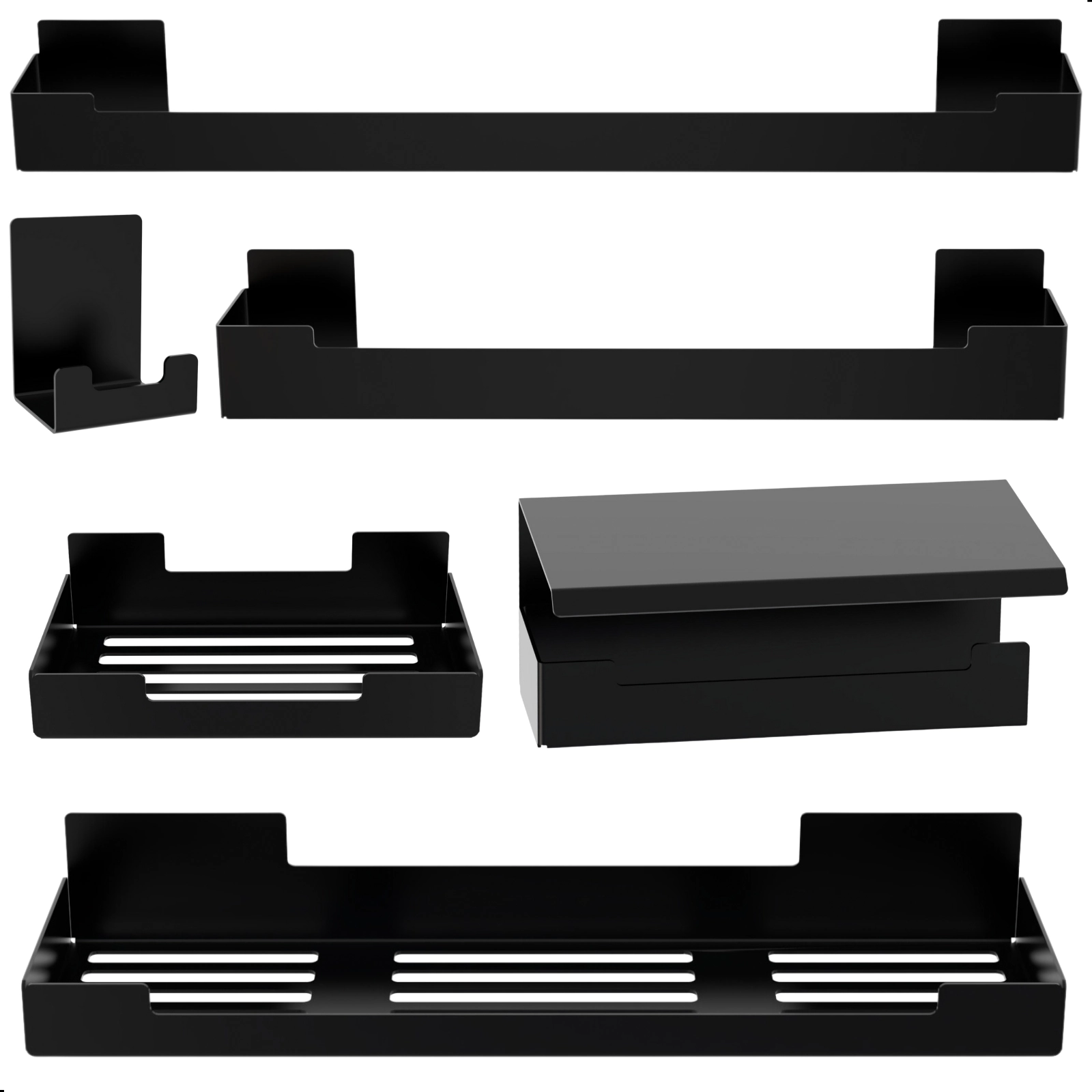 Kit De Acessórios Para Banheiro Preto Com Adesivo 6 Pcs Elg