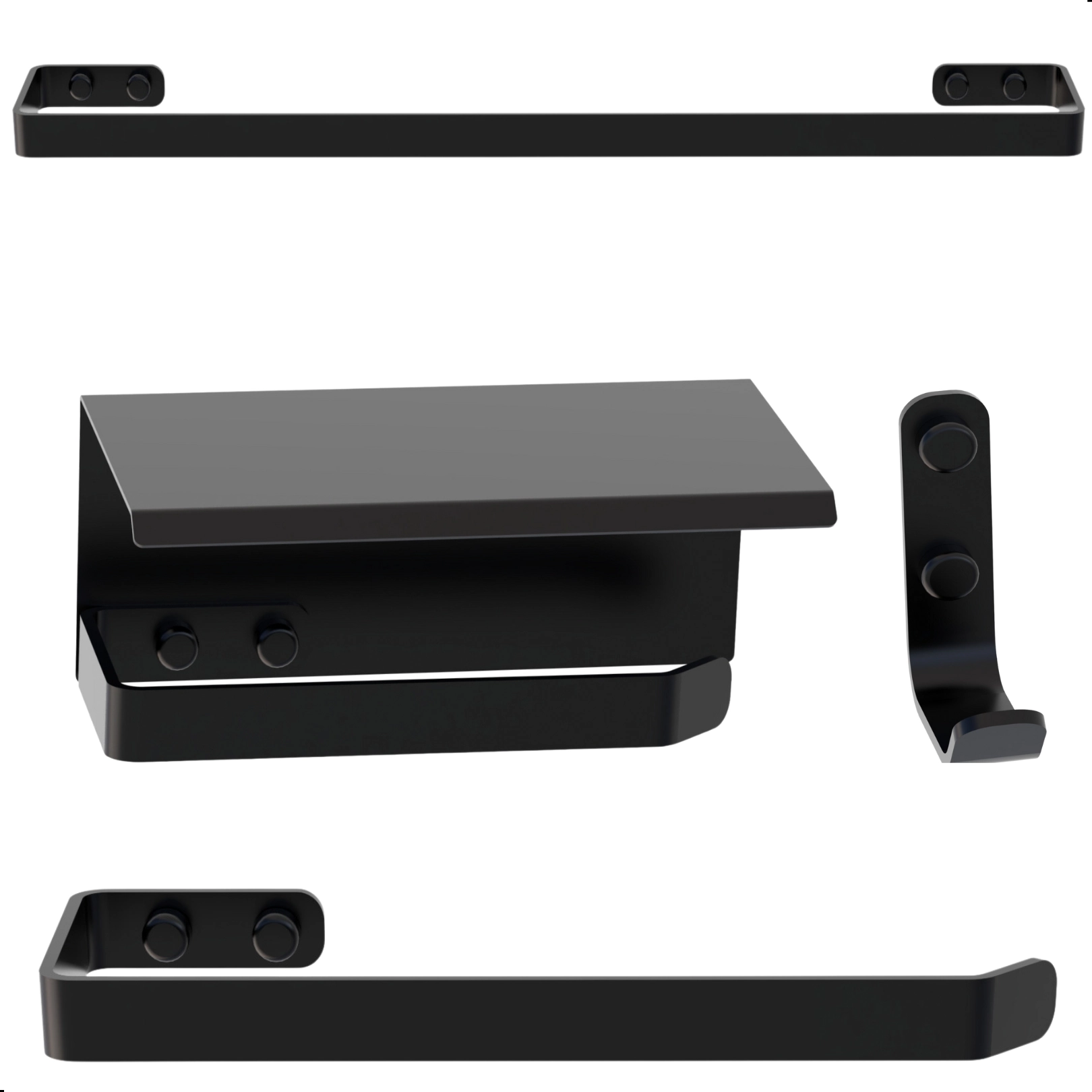 Kit De Acessórios Para Banheiro Preto Fosco 4 Peças Max