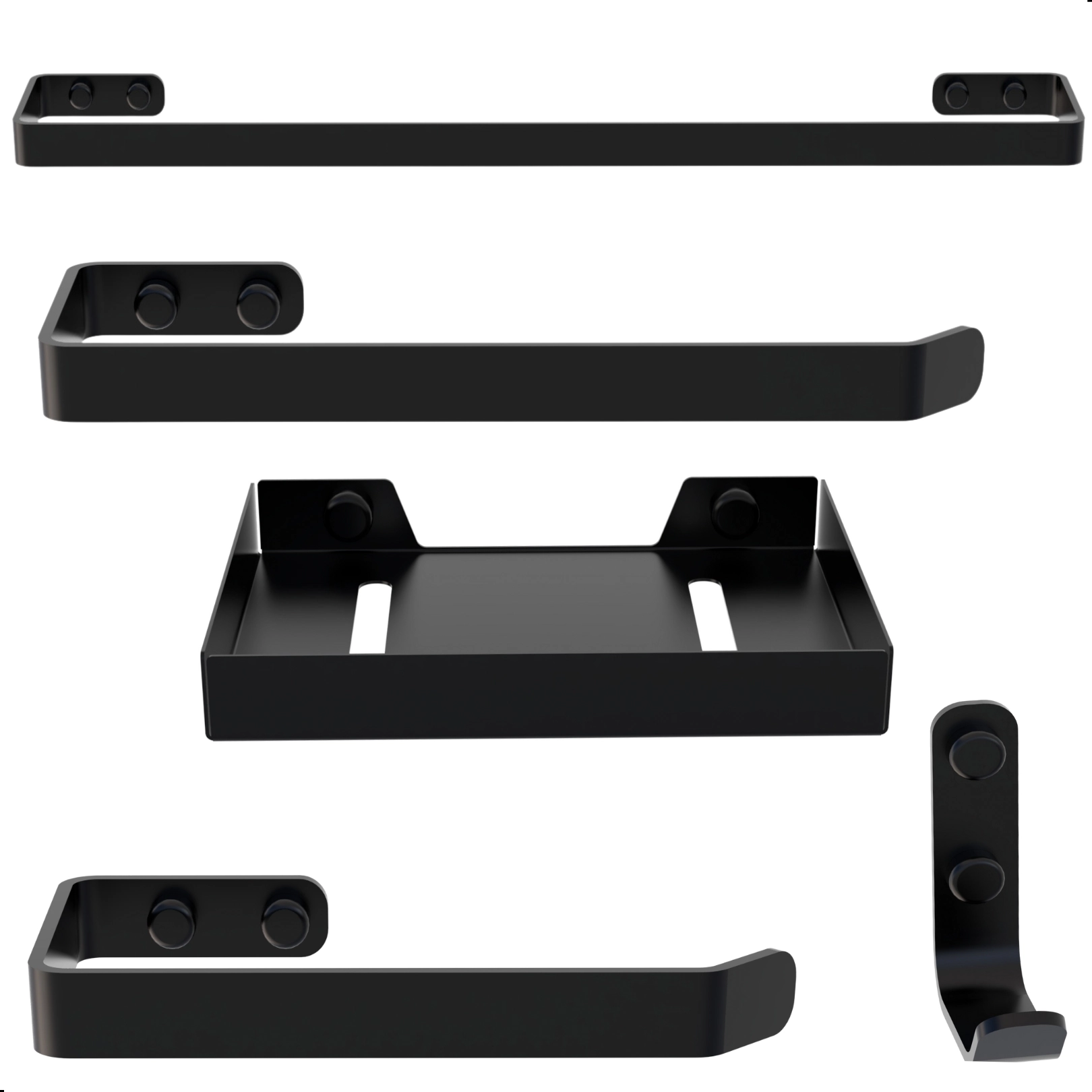 Kit De Acessórios Para Banheiro Preto Fosco 5 Peças