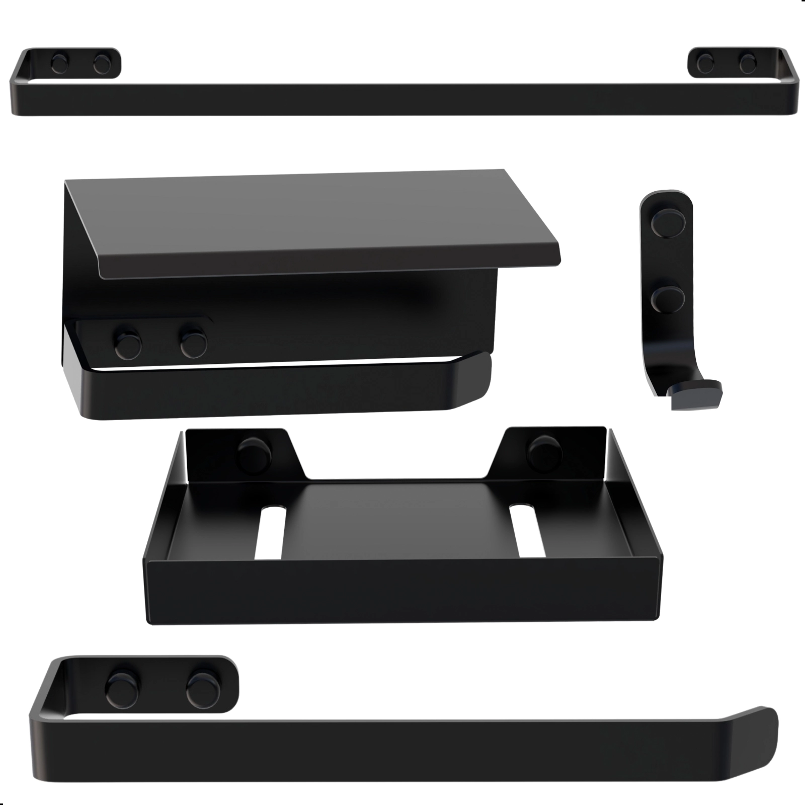 Kit De Acessórios Para Banheiro Preto Fosco 5 Peças Max