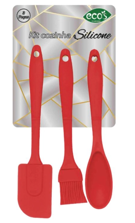 Kit Utensilios Silicone 3 Pcs Vermelho Eco24078 Sakes