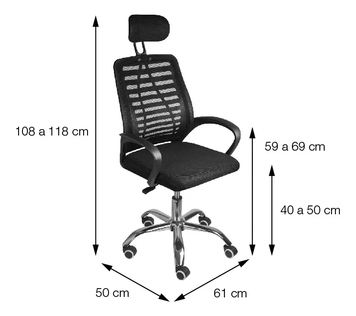 Cadeira Escritorio Ribs Tela Mesh Apoio Cabeca Giratoria Preta Mb0012 Yaha