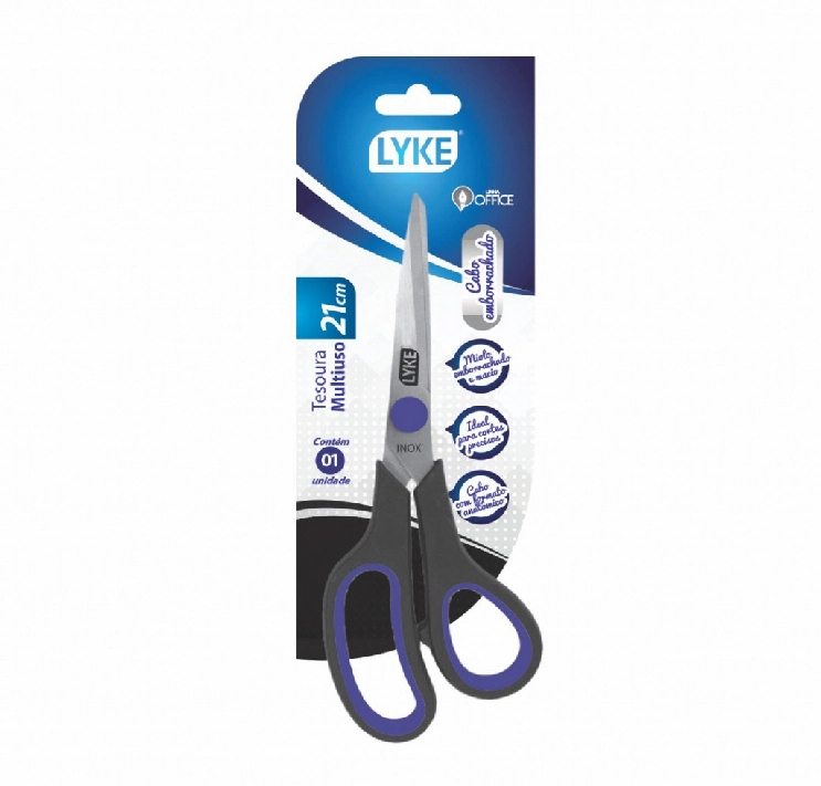 Tesoura Multiuso Cabo Emborrachado Lyke Blister 21cm Pl0106 Yangjiang