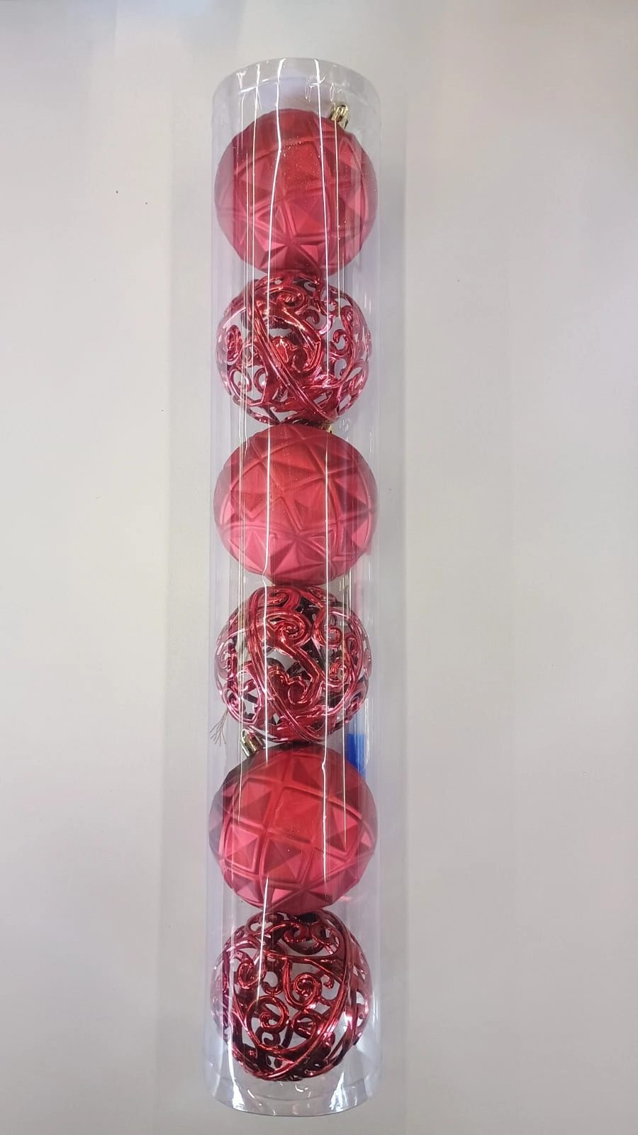 Bola Natal Mista Decorada Vermelho 8cm 6un Nt0470 Ningbo Jiaxin