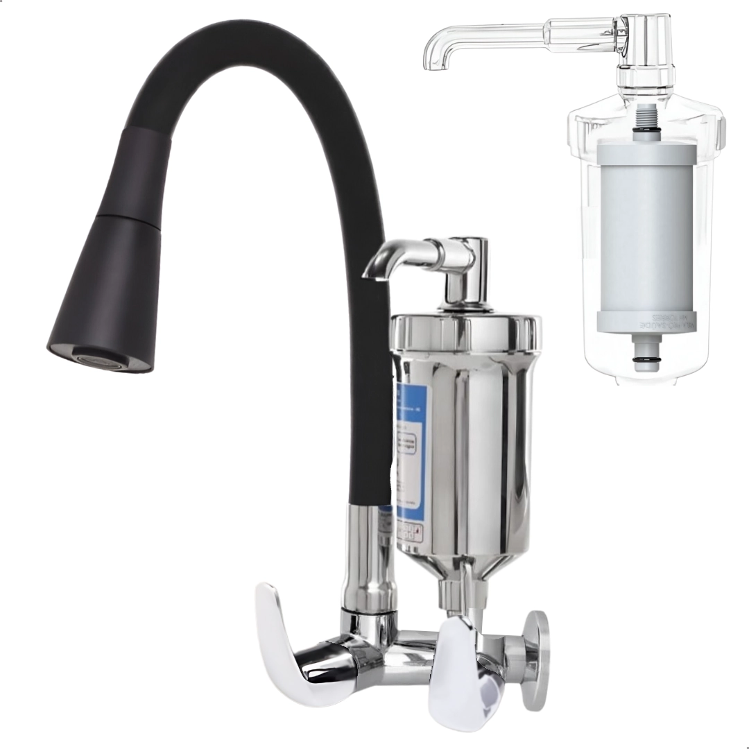 Torneira Filtro Gourmet Flexível Cozinha Parede Cone Preto