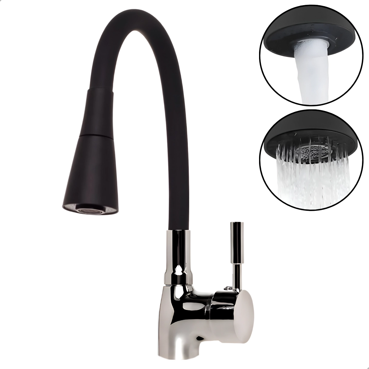 Torneira Monocomando Jato Duplo Flexível Silicone Preto 1/4v