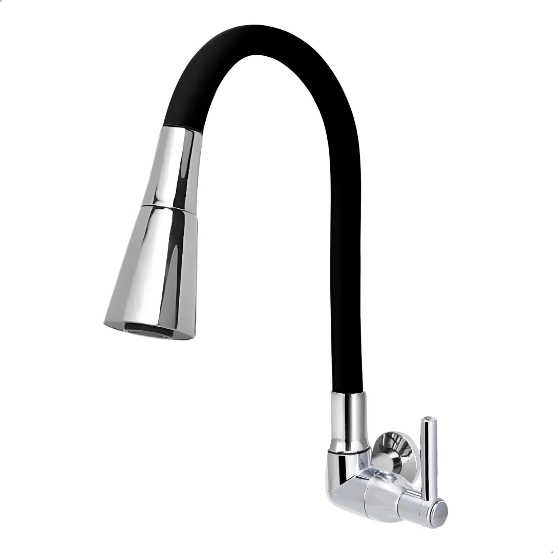 Torneira Cozinha Flexível Parede Cone Jato Duplo Preto/cromo