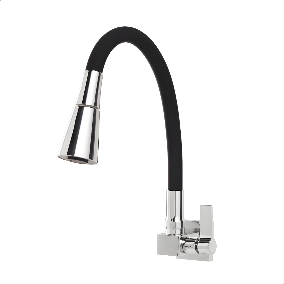 Torneira Cozinha Flexível Quadrada Parede Cone Preto/cromo